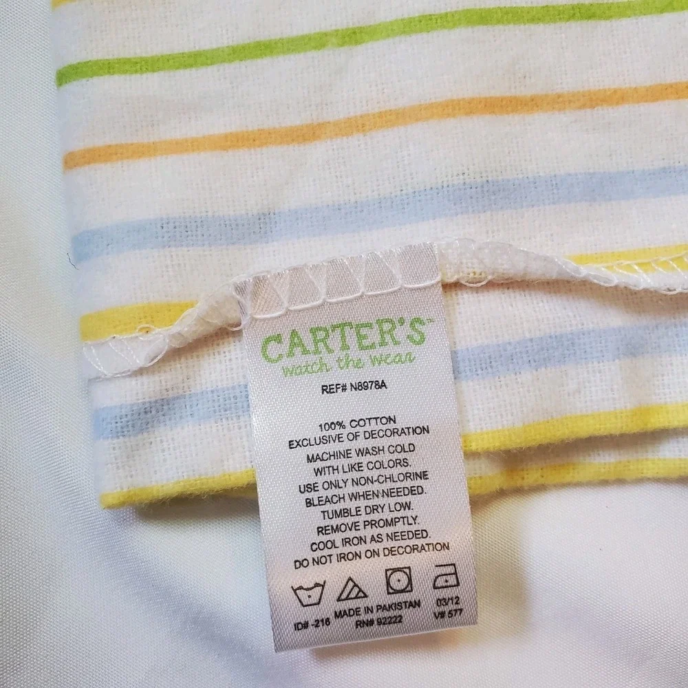 Carters Watch the Wear White Cotton Flannel Baby Receiving Blanket Striped‎